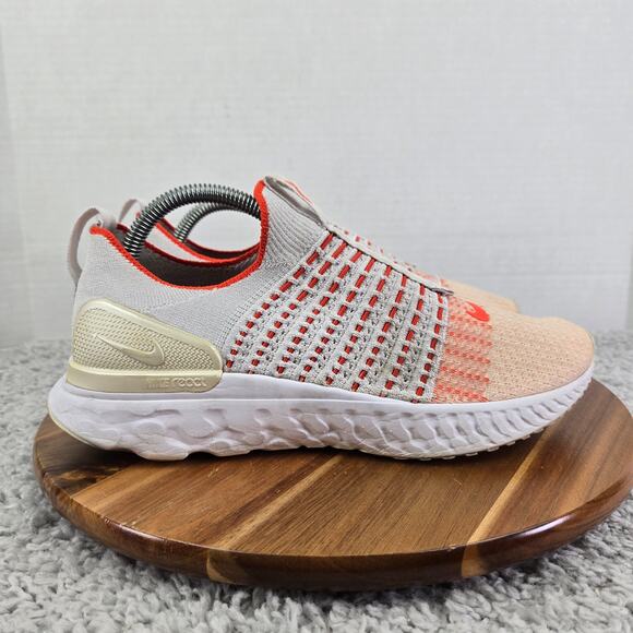 Nike React Phantom Run Flyknit 2 Vast Grey Orange Laceless Running Shoe Women 10 - Picture 3 of 13